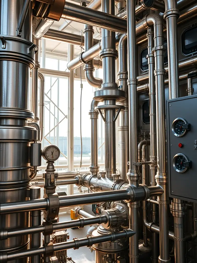 A close-up of the catalytic cracking unit at KHORGOS PETROLEUM REFINERY, emphasizing the advanced technology used to break down heavy hydrocarbons.