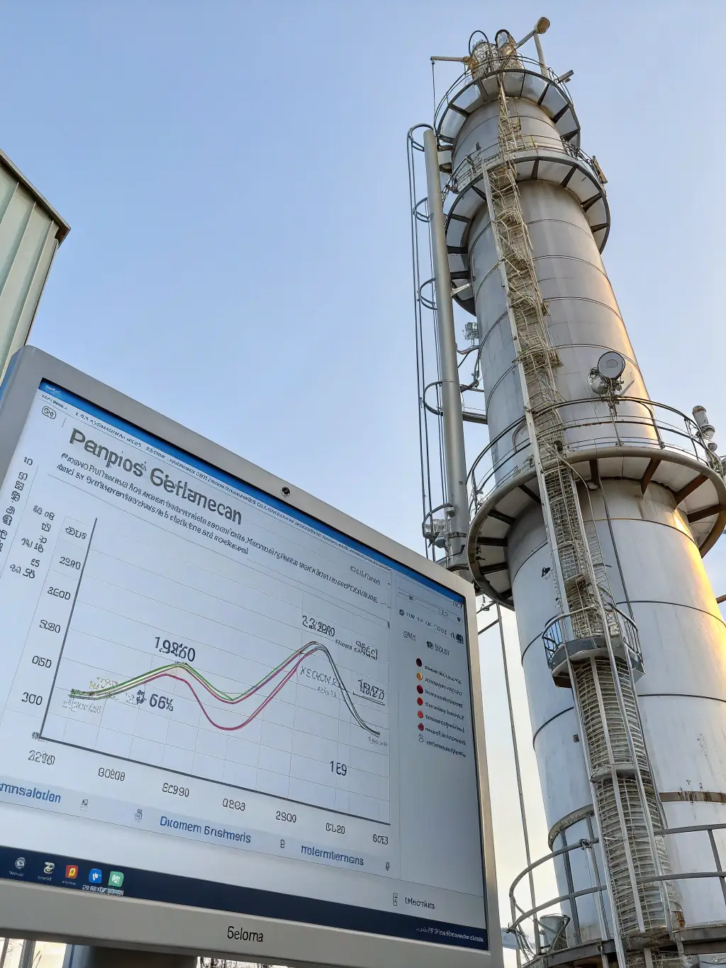 An image of the distillation column at KHORGOS PETROLEUM REFINERY, illustrating the separation of crude oil into different fractions based on boiling points.