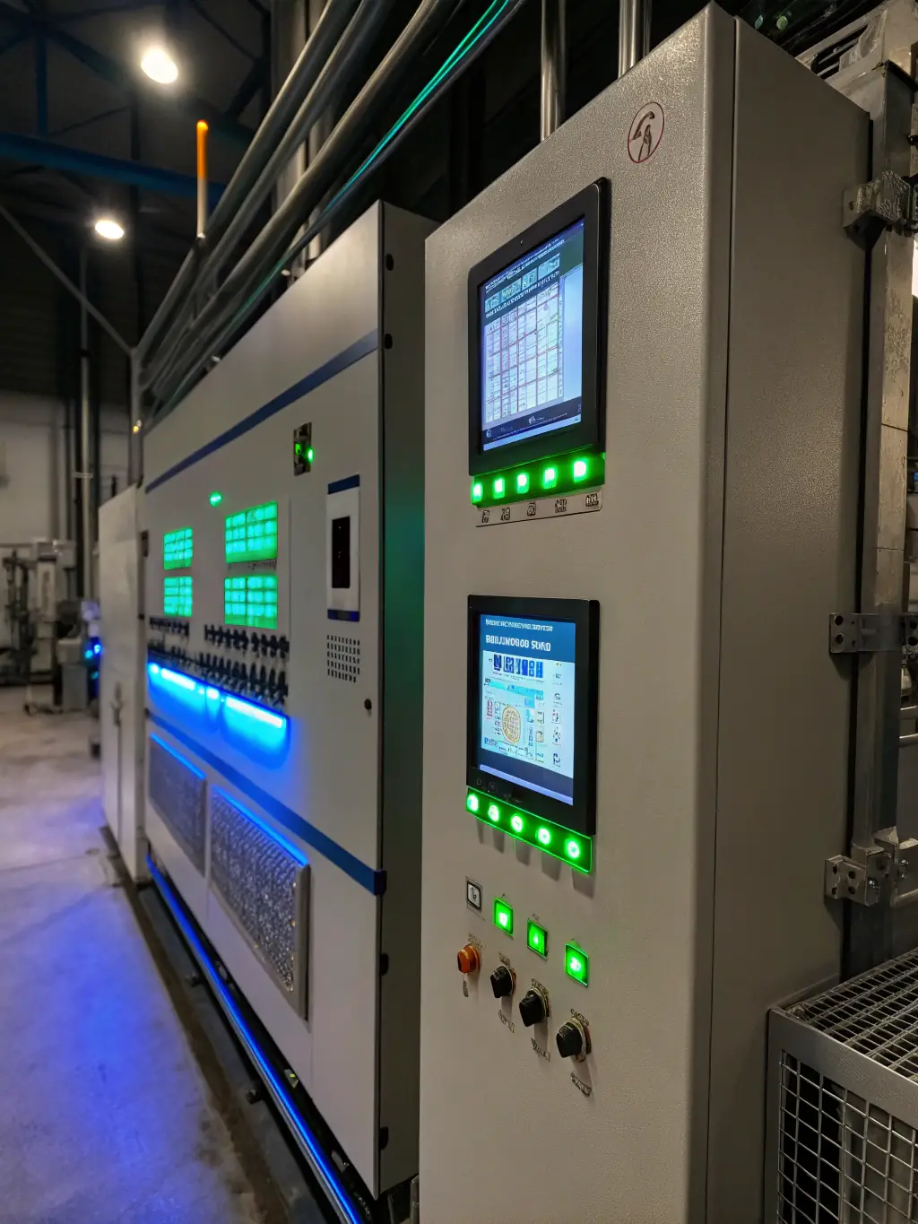 A close-up of a control panel within the refinery, with gauges and monitors displaying real-time data. This image symbolizes the precision and technology involved in petroleum processing.