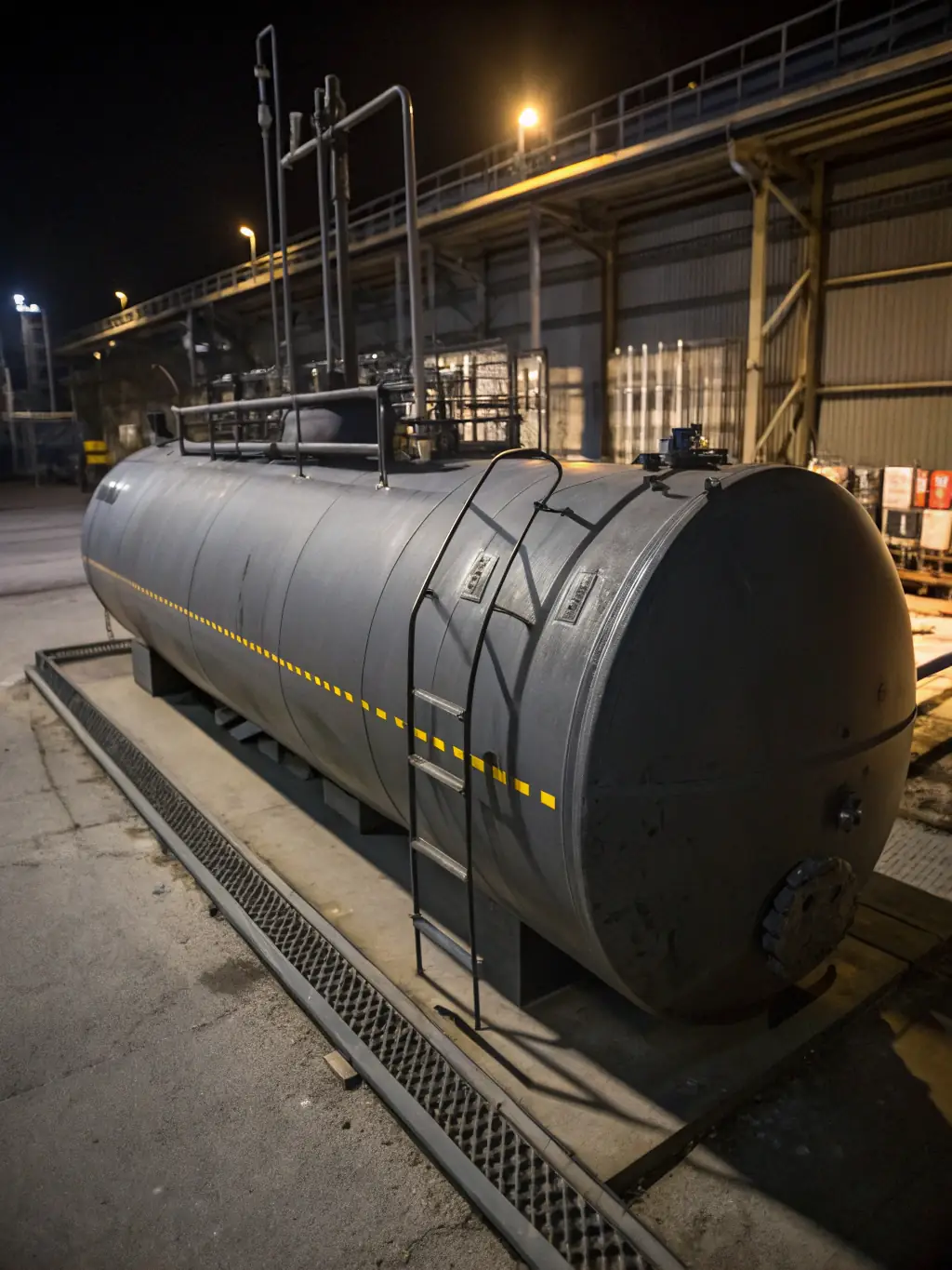 A photograph of large, well-maintained storage tanks at the refinery, emphasizing their size and safety features. This image represents the secure storage solutions offered.