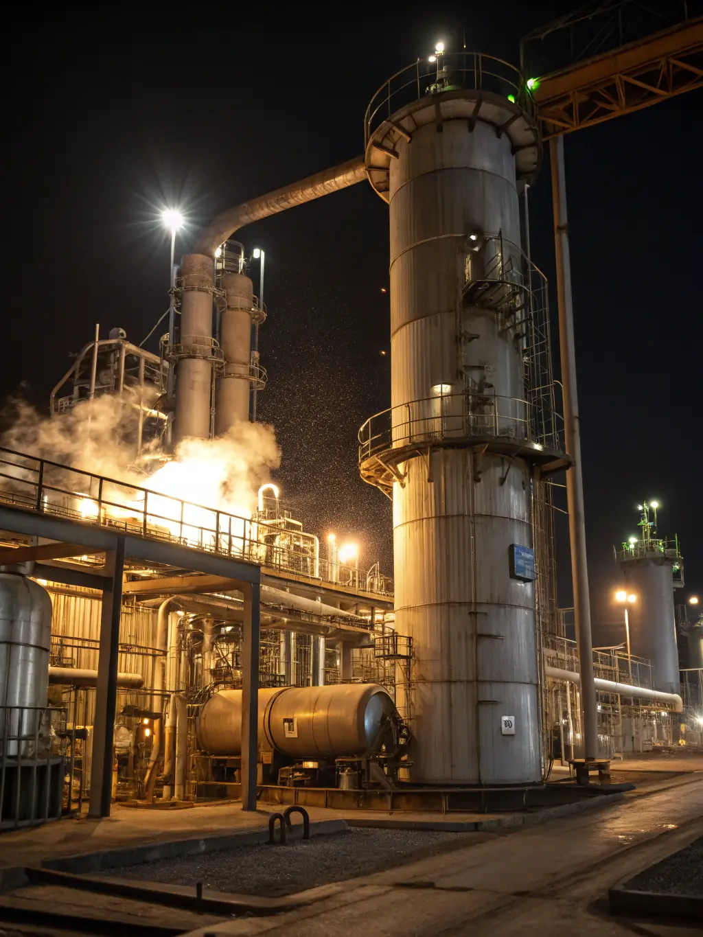 A photograph of the isomerization unit at KHORGOS PETROLEUM REFINERY, demonstrating the conversion of straight-chain hydrocarbons into branched isomers for improved gasoline quality.